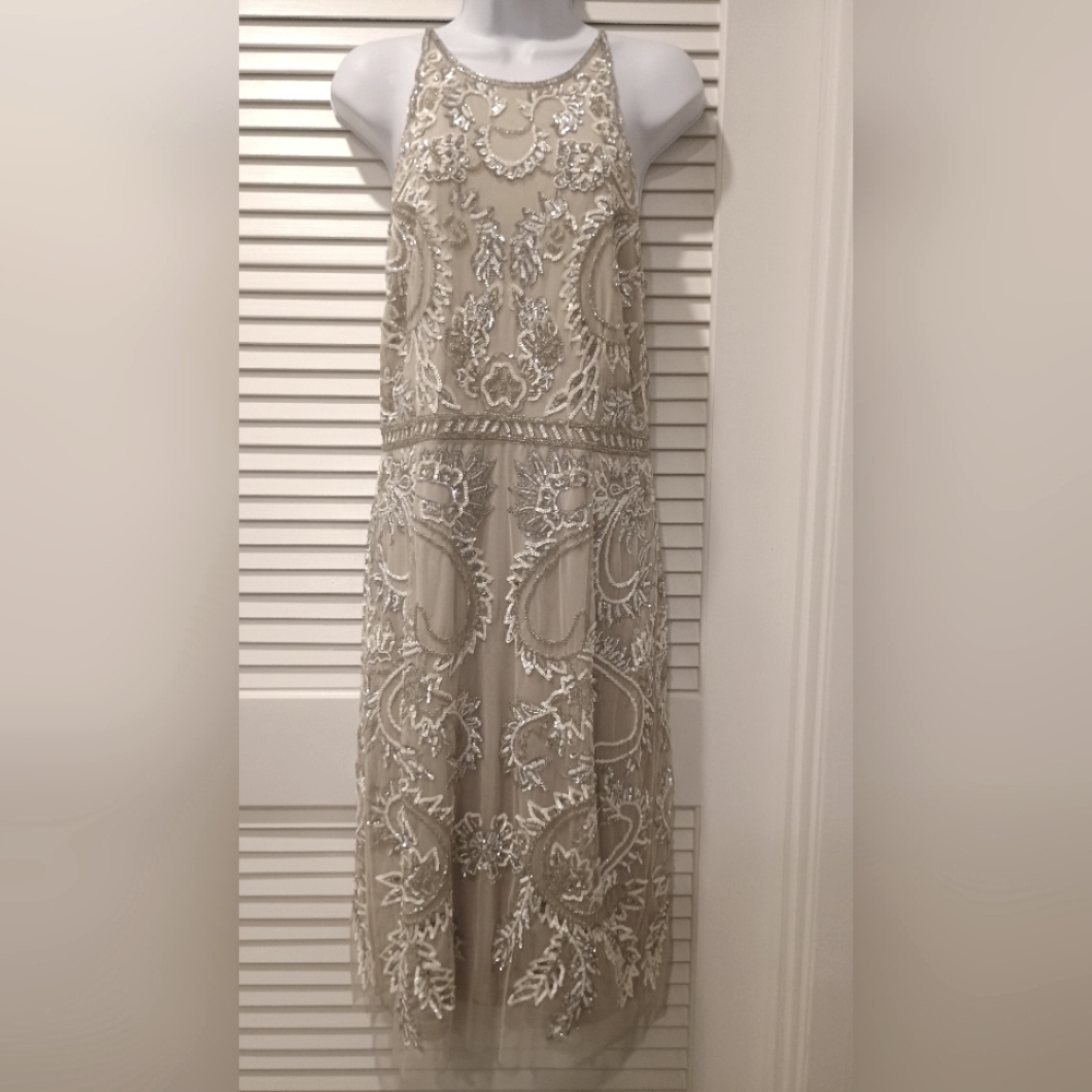 Adrianna Papell Cream Embroidered Midi Dress